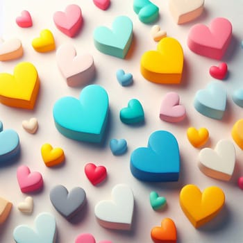 Multicolored heart shapes on a the light background