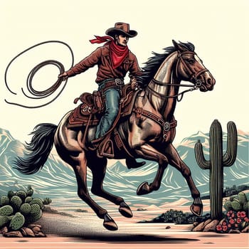 Illustration cowboy in a the wild west