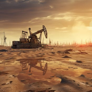 An oil extraction in the desert, oil drilling, industrial concept