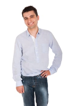 smiling young casual man portrait, isolated on white background