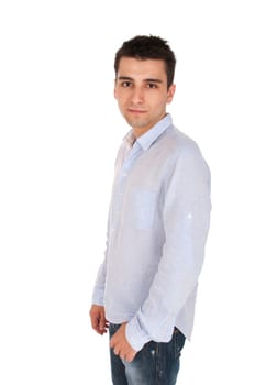 confident young casual man posing (profile picture, isolated on white background)