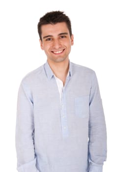 smiling young casual man portrait, isolated on white background