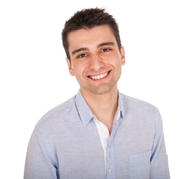 smiling young casual man portrait, isolated on white background