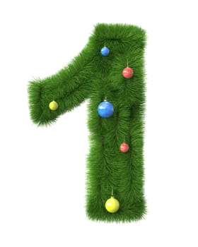 2 number made of christmas tree branches isolated on white background