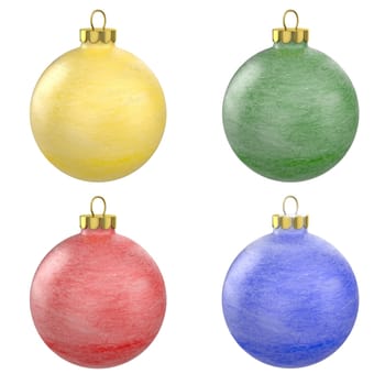 Four christmas balls with frost texture isolated on white background