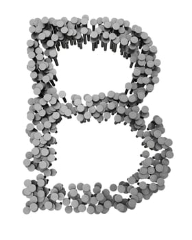 Alphabet made from hammered nails isolated on white background