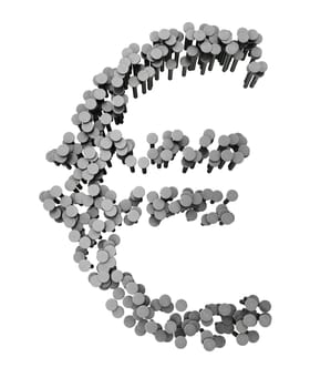 Alphabet made from hammered nails isolated on white background, euro symbol