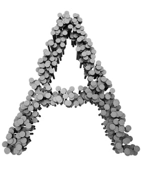 Alphabet made from hammered nails isolated on white background
