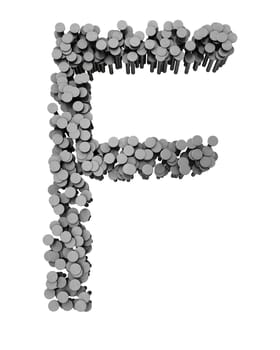 Alphabet made from hammered nails isolated on white background