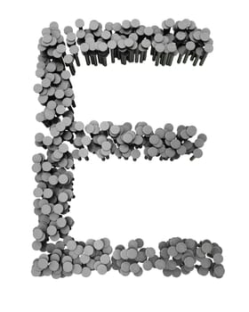 Alphabet made from hammered nails isolated on white background