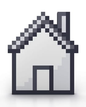 Pixelated house frontal view isolated on white background