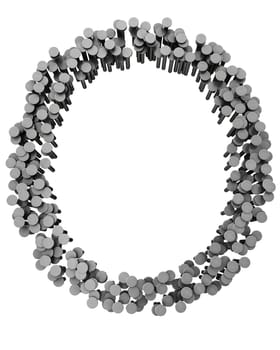 Alphabet made from hammered nails isolated on white background