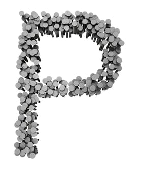 Alphabet made from hammered nails isolated on white background