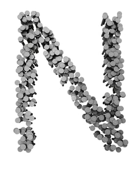 Alphabet made from hammered nails isolated on white background