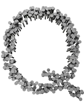 Alphabet made from hammered nails isolated on white background
