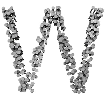Alphabet made from hammered nails isolated on white background