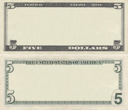 Clear 5 dollar banknote pattern for design purposes