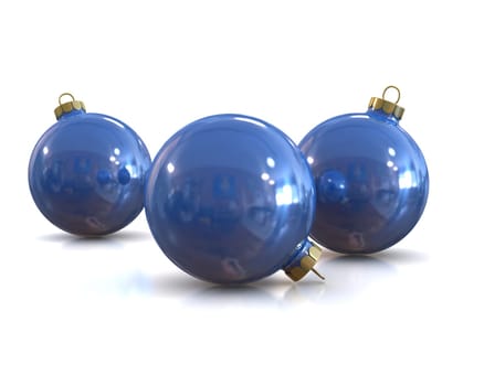 Few Blue christmas glossy and shiny balls isolated on white background