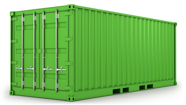 Green freight container isolated on white background