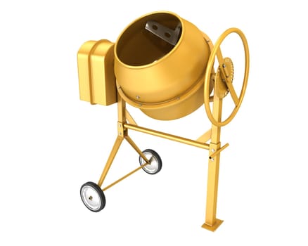 Clean new yellow concrete mixer isolated on white background