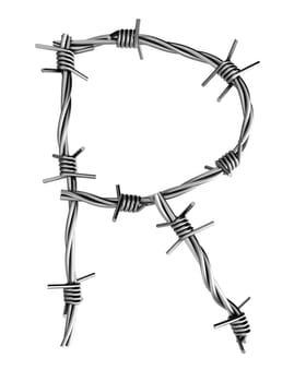 Letter R made from barbed wire