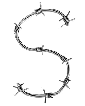 Letter S made from barbed wire