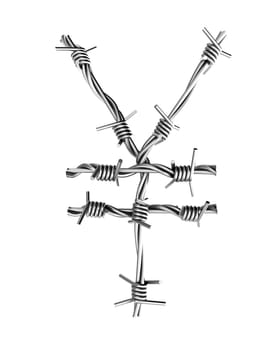Yen symbol made from barbed wire