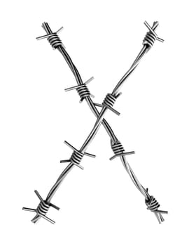 Letter X made from barbed wire