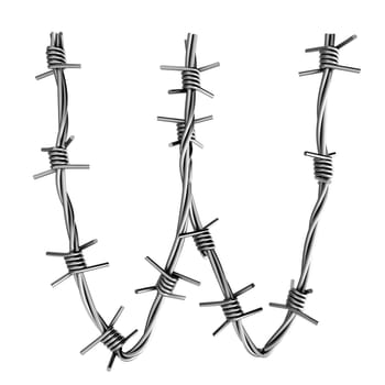 Letter W made from barbed wire