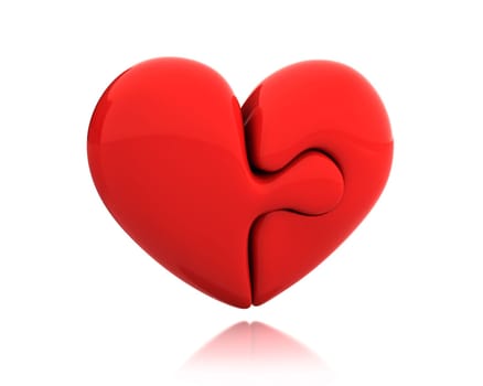 Heart puzzle from two parts connected together isolated on white background