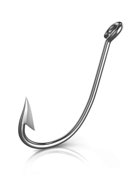 Shiny fishing hook isolated on white background