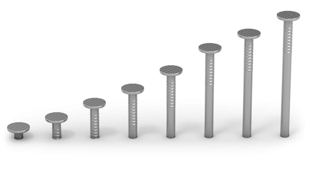 Graph showing growth made of nails isolated on white background