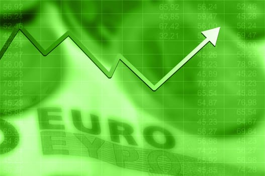 Arrow graph going up and euro currency in background