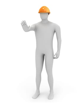 3d white worker says stop , isolated on white