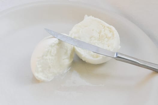 Traditional Italian mozzarella di bufala (buffalo mozzarella) cheese made from buffalo milk