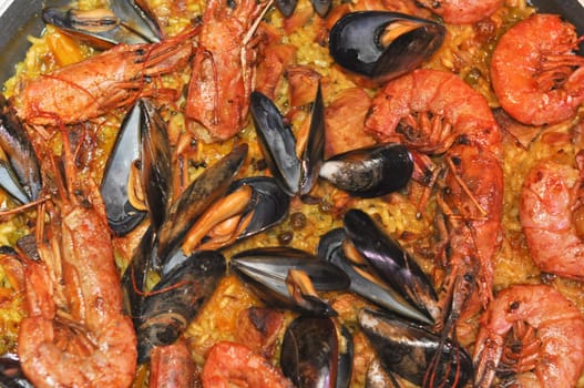 Detail of traditional Valencian rice dish from Spain