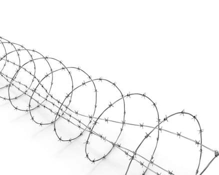 Barbed wire diagonal isolated on white bacground