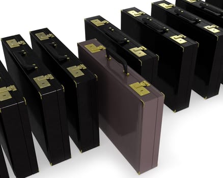 Brown case in row of black isolated on white background