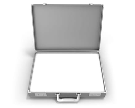 Gray briefcase with blank field isolated on white background