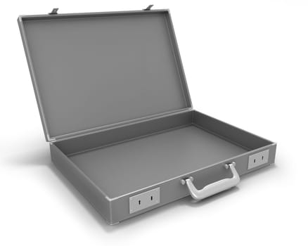 Gray briefcase opened isolated on white background