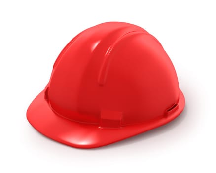 Red builder&#039 s helmet isolated on white background
