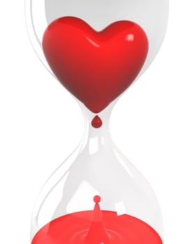 Hourglass with heart and blood isolated on white background closeup version