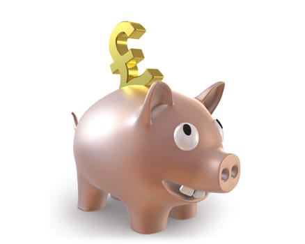 3d piggy bank with pound symbol isolated on white background