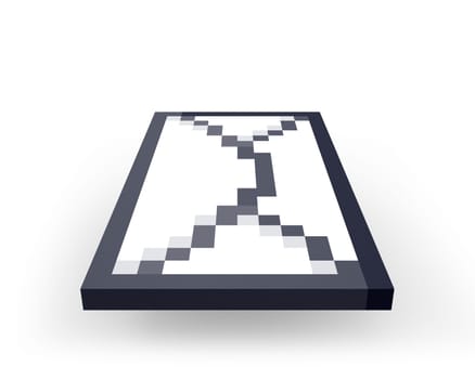 Sending pixelated letter, isolated on white background