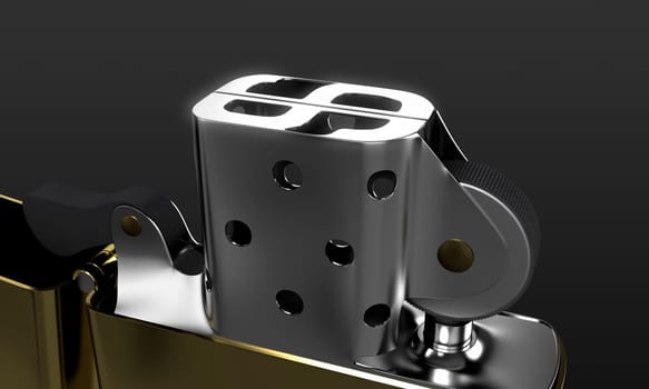 Classic lighter with dollar sign on the top on gray background