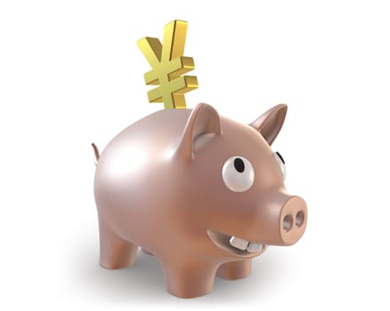 3d piggy bank with yen symbol isolated on white background
