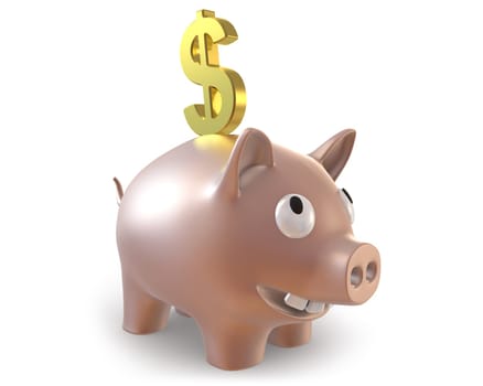 3d piggy bank with dollar symbol isolated on white background