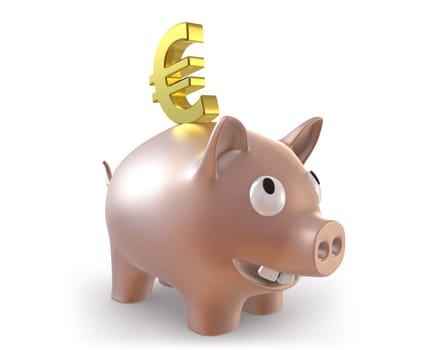 3d piggy bank with euro symbol isolated on white background