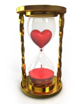 Golden hourglass with heart and blood isolated on white