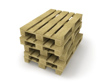 Stack of wooden pallets isolated on white background